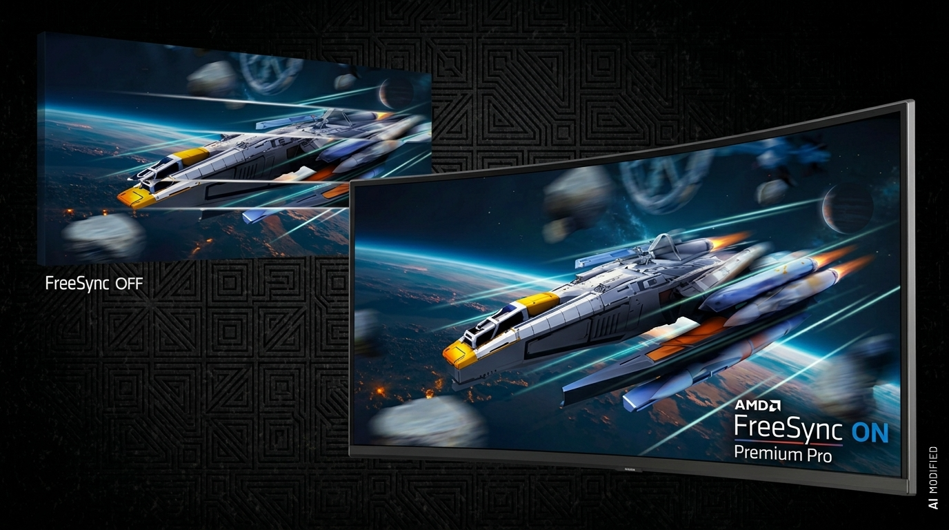 Escena de juego en comparación: FreeSync desactivado y AMD FreeSync Premium Pro activado