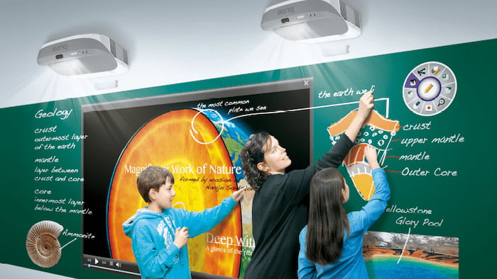 Proyectores BenQ multitáctiles en uso en una escuela