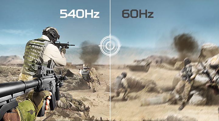 Comparación de una escena de un shooter a 540 Hz y a 60 Hz
